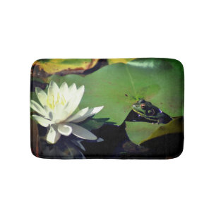 Tapis De Bain Grenouille Admirant L'Eau Lily Lotus Fleur