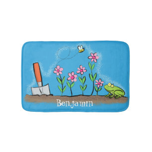 Tapis De Bain Grenouille mignonne et abeille dans le jardin dess