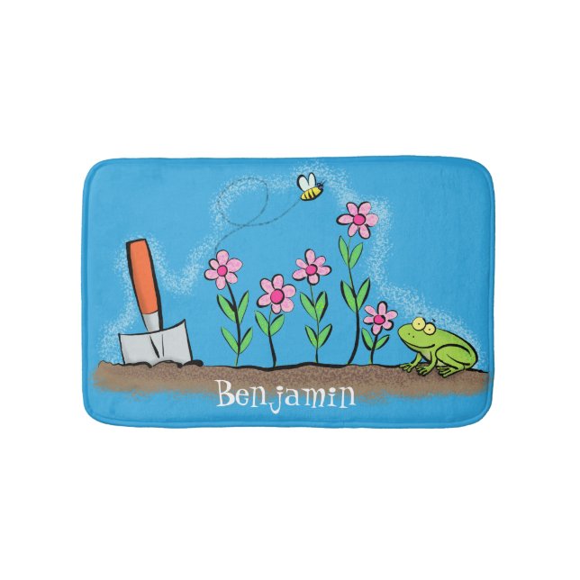 Tapis De Bain Grenouille mignonne et abeille dans le jardin dess (Devant)