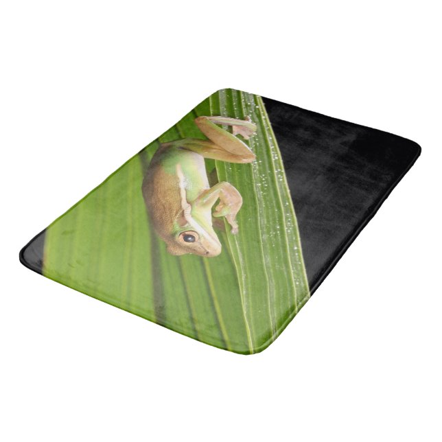 Tapis De Bain Grenouille Minuscule Sur Un Rideau De Douche Feuil (Angle)