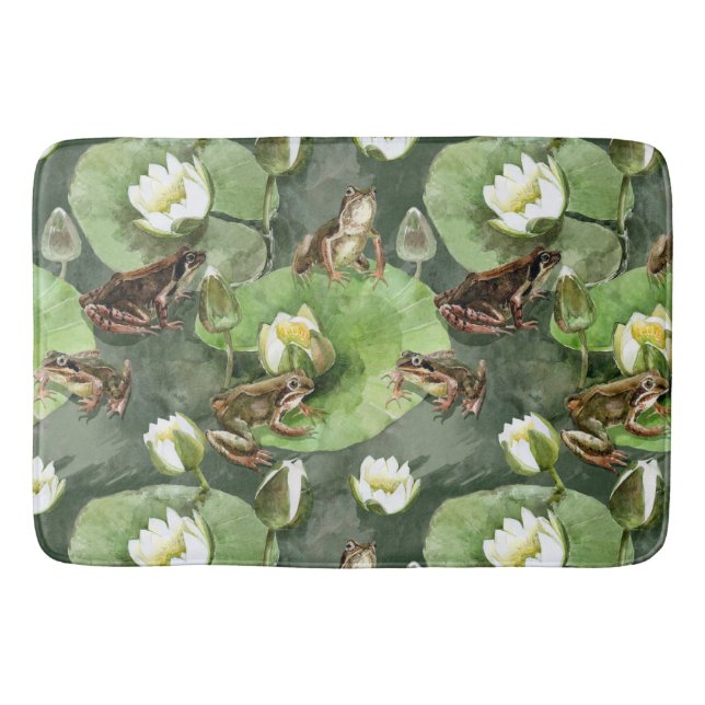 Tapis De Bain Grenouilles vert et blanc nénuphars (Devant)