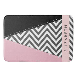 Tapis De Bain Grey Zigzag, Grey Chevron, Rose, Votre Nom