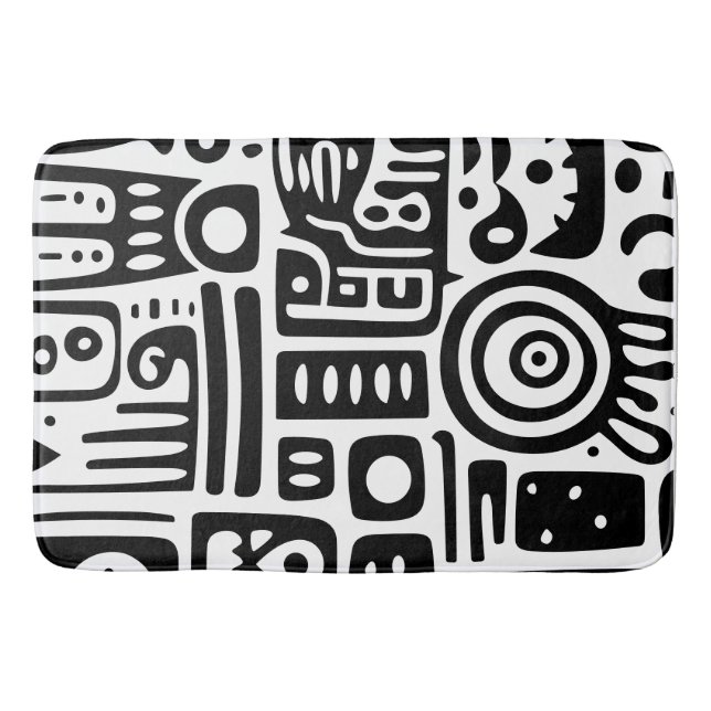 Tapis De Bain Gribouillis noir et blanc 1 sur 4 (Devant)