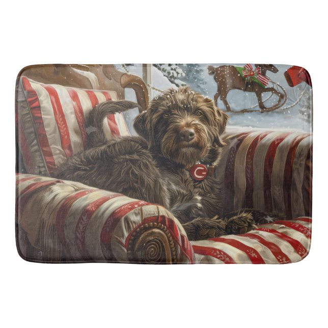 Tapis De Bain Griffon à poil dur de chasse Noël Fête (Devant)