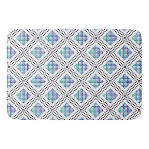 Tapis De Bain Grille pointillée : bleu vert répétitif noir