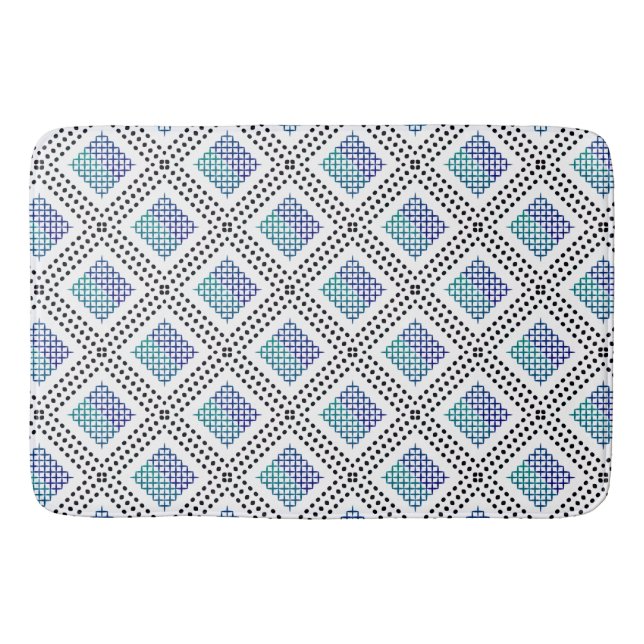 Tapis De Bain Grille pointillée : bleu vert répétitif noir (Devant)