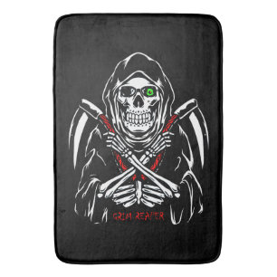 Tapis De Bain Grim Reaper Scythe Décès Skeleton Bones Halloween
