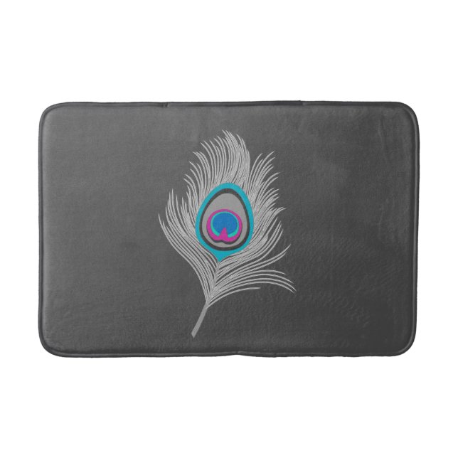 Tapis De Bain Gris argenté / Gris Peacock plumes sur Graphite (Devant)