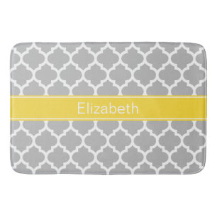 Tapis De Bain Gris Blanc Marocain #5 Ananas Monogramme Initiale
