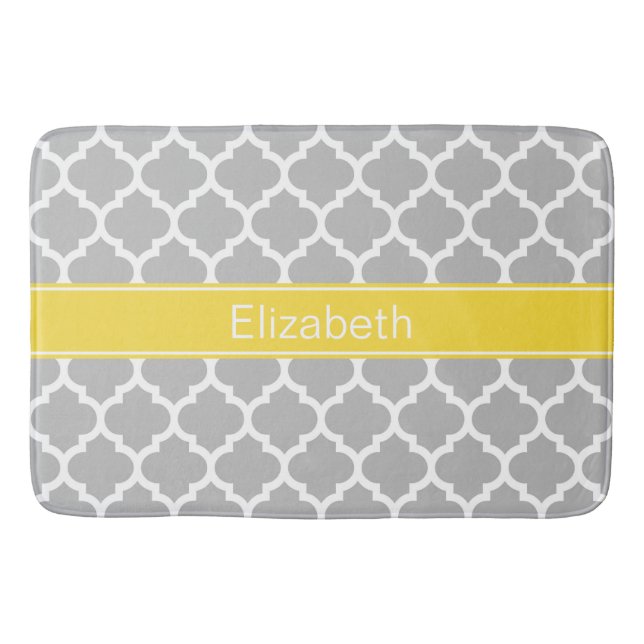 Tapis De Bain Gris Blanc Marocain #5 Ananas Monogramme Initiale (Devant)
