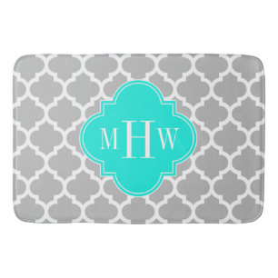 Tapis De Bain Gris Blanc Marocain #5 Brt Aqua 3 Initiale Monogra