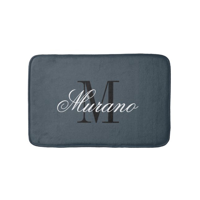 Tapis de bain gris charbon avec monogramme de nom  (Devant)