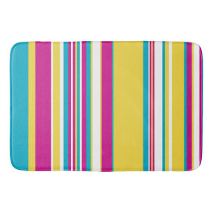 Tapis De Bain Gris complexes -Turquoise, Jaune, Rose et Blanc