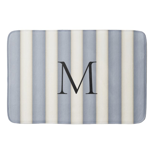 Tapis De Bain Gris d'ardoise et rayures blanches anciennes Monog (Devant)