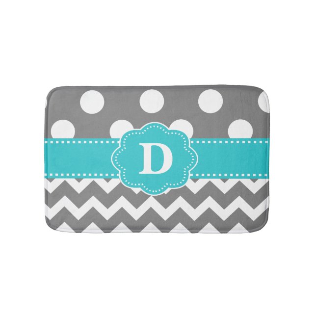 Tapis de bain gris de monogramme de Chevron de (Devant)