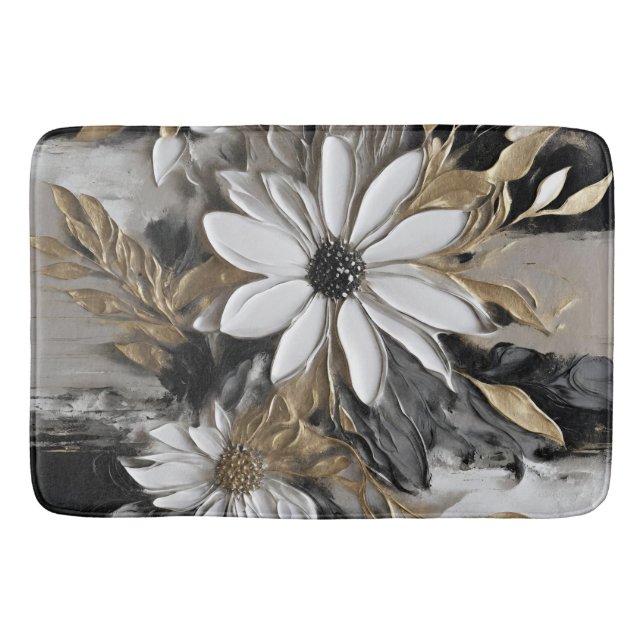 Tapis De Bain Gris d'or noir gris floral (Devant)