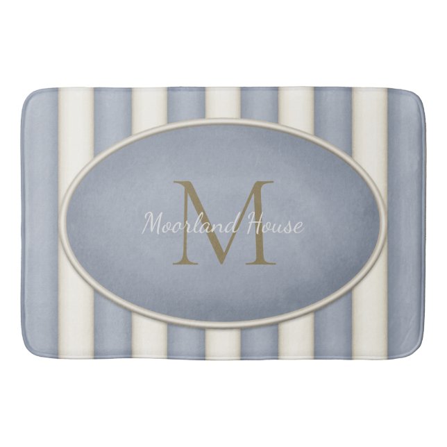 Tapis De Bain Gris et rayures de crème Bronze Monogramme (Devant)