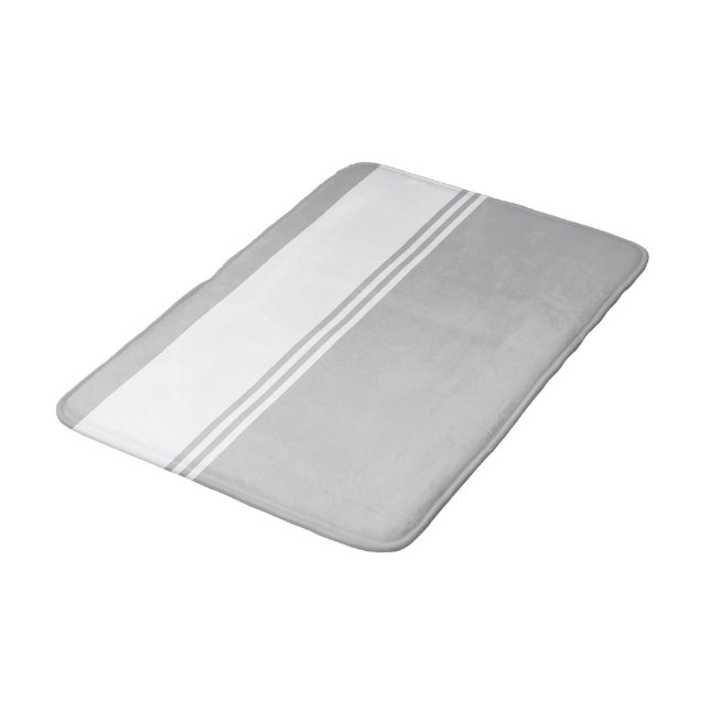 Tapis De Bain Gris moderne et blanc rayé (Angle)