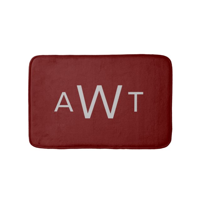 Tapis De Bain Gris Monogramme Bordeaux Rouge Foncé Bourgogne Cla (Devant)