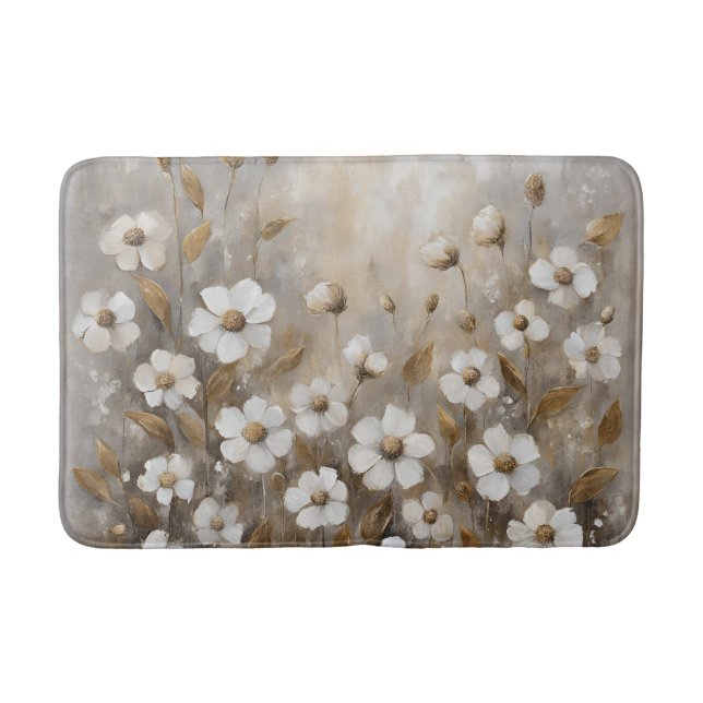 Tapis De Bain Gris Neutre Or Taupe Floral (Devant)