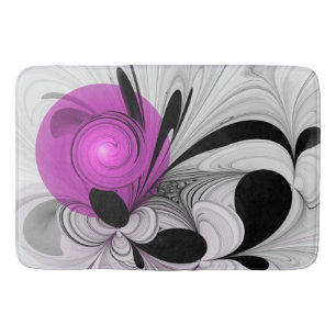 Tapis De Bain Gris Noir Abstrait Avec Art Fractal Magenta