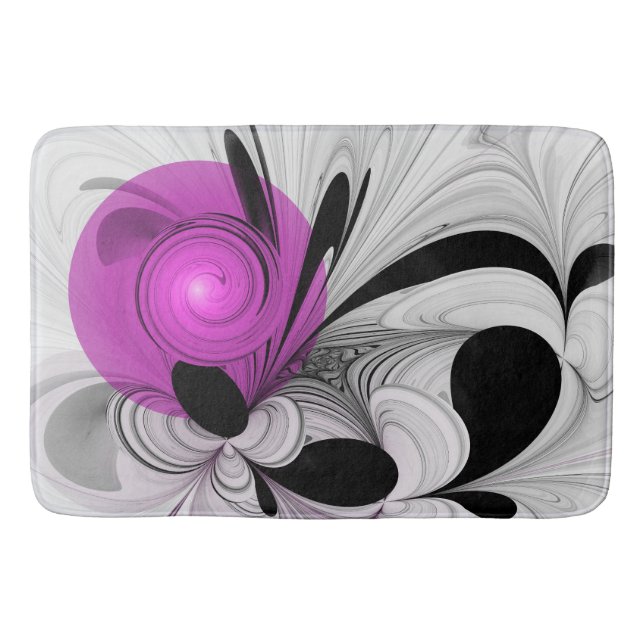 Tapis De Bain Gris Noir Abstrait Avec Art Fractal Magenta (Devant)