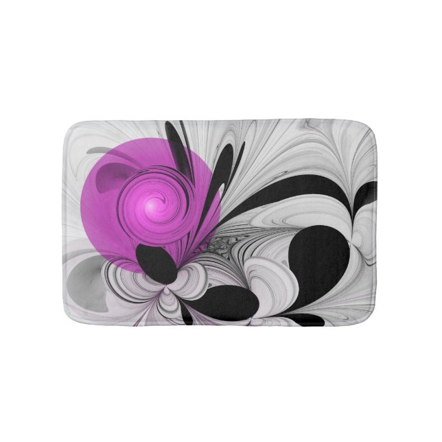 Tapis De Bain Gris Noir Abstrait Avec Art Fractal Magenta (Devant)