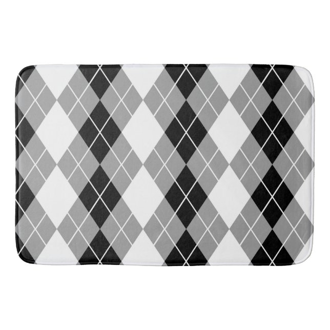 Tapis De Bain Gris noir blanc Jacquard Diamant Design (Devant)