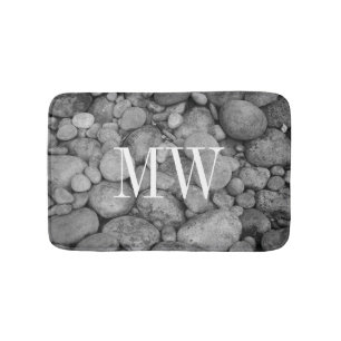Tapis De Bain Gris pierre de galets monogramme non glissant bain