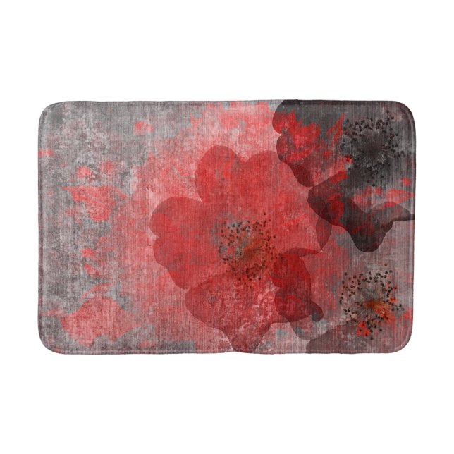 Tapis De Bain Gris rouge noir Grunge Digital Graphic Art Design (Devant)