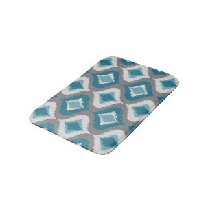 Tapis De Bain Gris Turquoise Bleu Vert Retro Ikat gouttes Motif