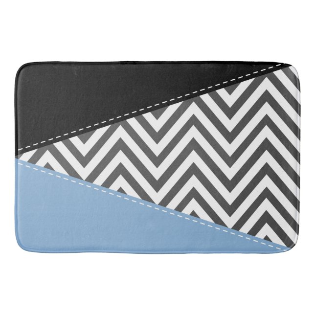 Tapis De Bain Gris Zigzag, Gris Chevron, Motif Zigzag, Bleu (Devant)