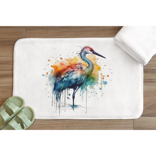 Tapis De Bain Grue gracieuse : Aquarelle, coutume