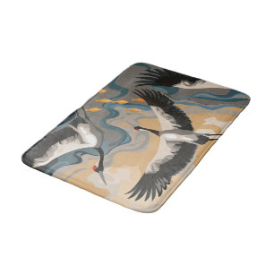 Tapis De Bain Grues en flammes au-dessus du fleuve