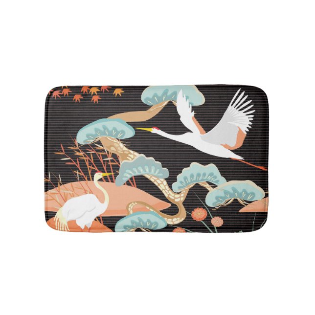 Tapis De Bain Grues, hérons : motif japonais d'oiseaux. (Devant)