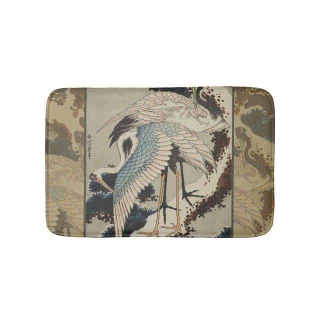 Tapis De Bain Grues sur un pin couvert de neige Hokusai (Devant)