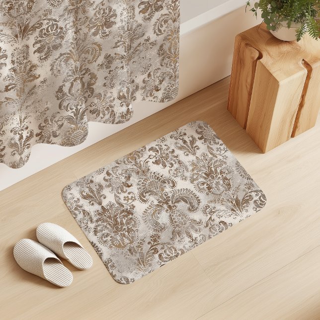 Tapis De Bain Grunge Damassé Beige Rouille Marron Ocre Crème (Créateur téléchargé)