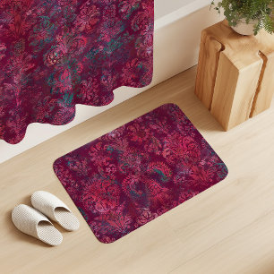 Tapis De Bain Grunge Damassé Bordeaux Rouge Émeraude Vermillon