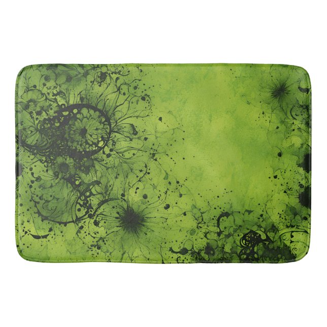 Tapis De Bain Grunge vert citron avec accents noirs (Devant)