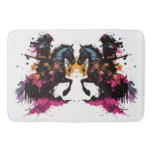 Tapis De Bain Guerrier équitation cheval en aquarelle