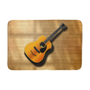 Tapis De Bain Guitare Vintage acoustique avec nom personnalisé