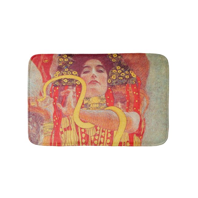 Tapis De Bain Gustav Klimt Red Woman Gold Snake Peinture (Devant)