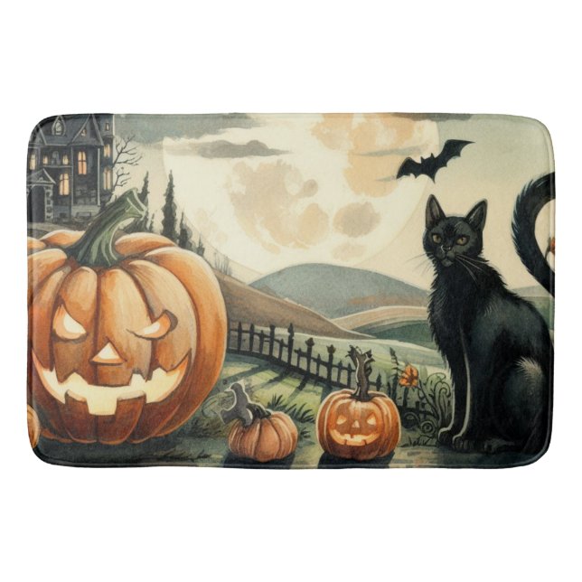 Tapis De Bain Halloween/Automne/Automne/citrouille/chat (Devant)