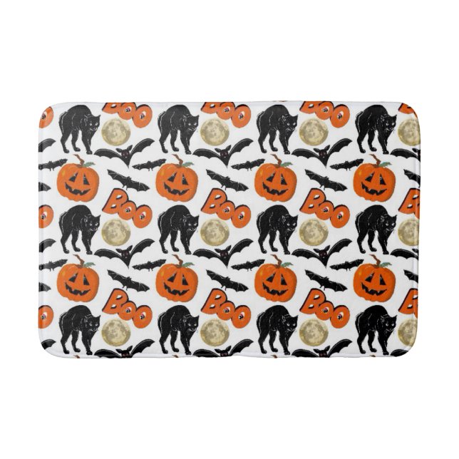 Tapis De Bain Halloween Chats Chat Citrouille Et Lune Dessin (Devant)
