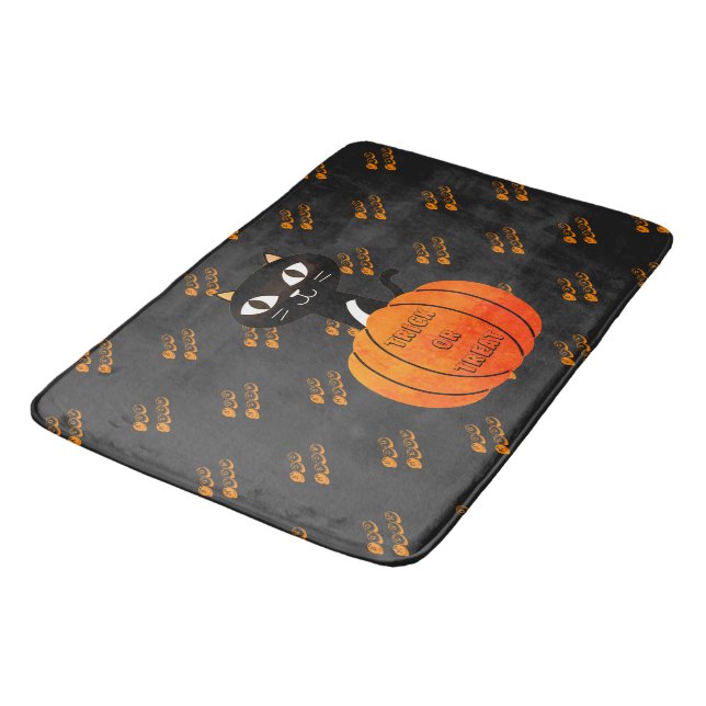 Tapis De Bain Halloween Citrouille de chat noir orange (Angle)