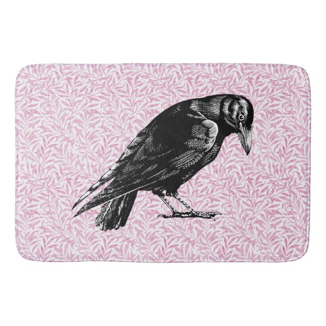 Tapis De Bain Halloween corneille ou corbeau rose et noir (Devant)