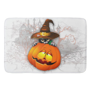 Tapis De Bain Halloween Cute Kitty Witch et ami Citrouille