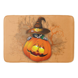 Tapis De Bain Halloween Cute Kitty Witch et ami Citrouille