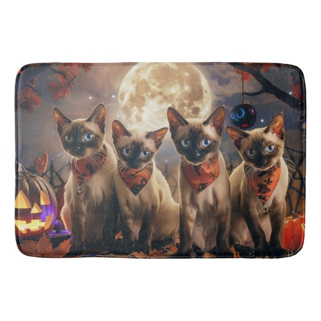 Tapis De Bain Halloween Éffrayant de chats de Siamese (Devant)