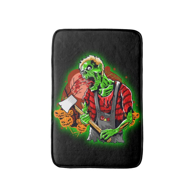 Tapis De Bain Halloween Funny Green Zombie Ax sur (Devant (Vertical))